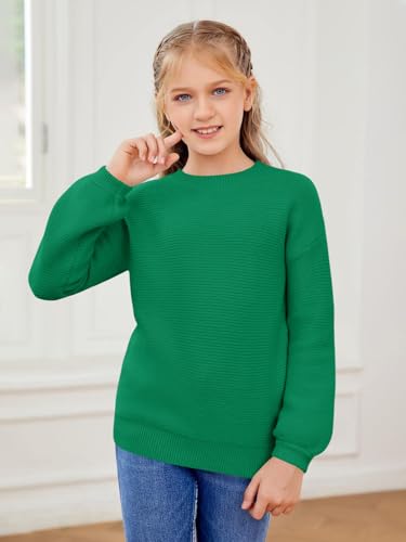 Image of Girls Pullover Sweaters Kids Long Sleeve Drop Shoulder Sweaters Casual Boat Neck Knit Jumper Tops