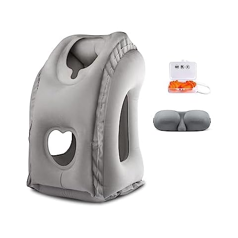 JefDiee Rest and Recharge Anywhere with Our Essential Travel Set: Grey Inflatable Pillow, Eye Mask, and Earplugs-o12 Cover