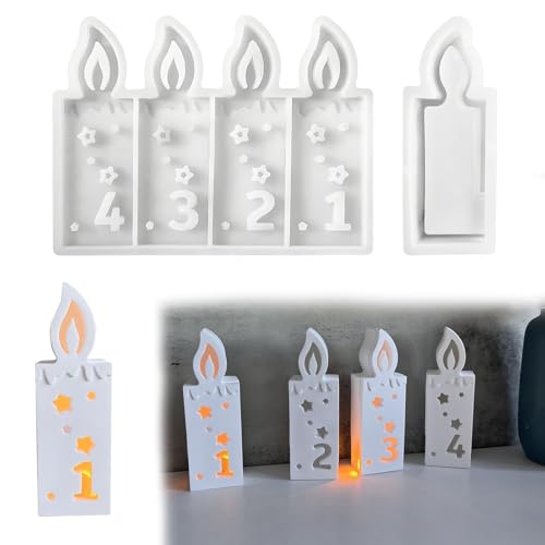 MFUSUL moldes de silicona para corona de Adviento,números del 1 al 4 para velas DIY y decoración (yeso,resina epóxica),diámetro de 12cm,suaves y flexibles para decoración navideña