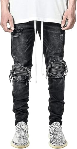 Maiyifu-GJ Mens Distressed Biker Jeans Ripped Punk Gothic Zipper Denim Pants Hip Hop Tapered Leg Slim Fit Jeans Pant2