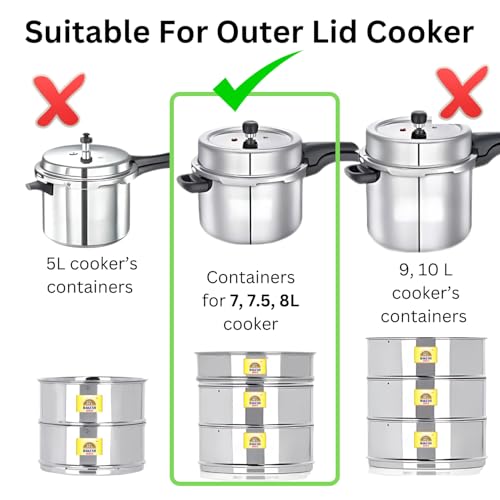 Image of Rakesh Gold Stainless Steel Cooker Container /Cooker Separator | Stainless Steel, Stackable, Food Grade, Rust-Free, Easy to Clean (cooker separator, Suitable for 7 to 8 liter Cookers)