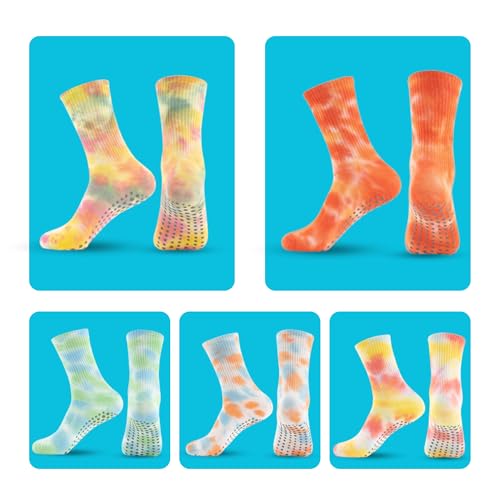 Women Yoga Socks 5 Pairs Pilates Non Slip Socks for Yoga, Gym, Athletic Grippy Camouflage Size US 5-9.52