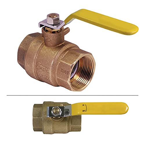 Image of MIDLINE VALVE 2 Pack 1-1 /4 Inch Brass Gas Ball Valve 1-1 /4 inch FIP Ball Valve with Lever Handle, FIP Connections, Stainless Steal Ball, Forged Brass Body