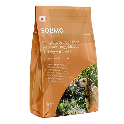 Marchio Amazon -Solimo Alimento secco completo per cani adulti ricco di tacchino con piselli, 1 confezione da 5 kg