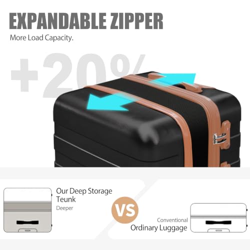 Image of KEYTANG Zebra Luggage Sets 3 Piece, 20 inch Carry On Luggage with Spinner Wheels, Hardside Business Travel Suitcase Set with TSA Lock, Lightweight Suitcase,20 /24 /28 inch,Black Brown