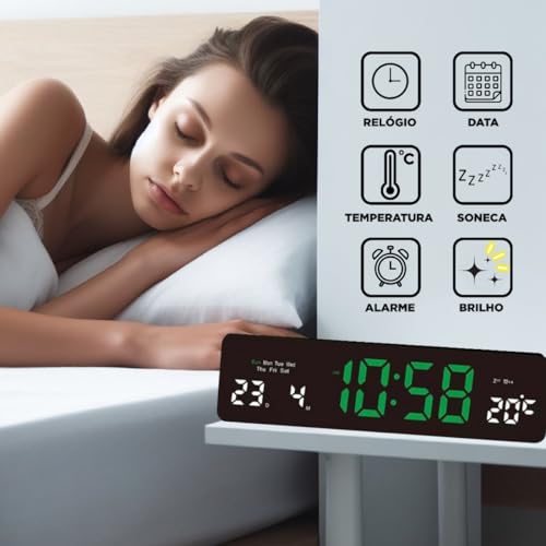 Relógio Despertador Digital Led Com Visor De Temperatura Brilho Ajustável Perfeito para Casa Escritó