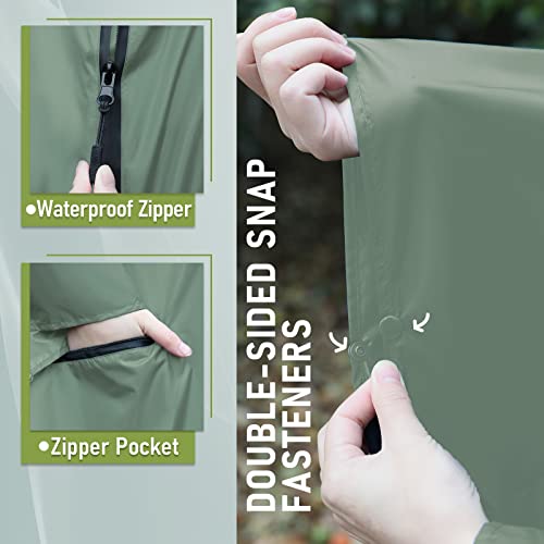 Regen Poncho Jacke Mantel für Erwachsene mit Kapuze wasserdicht mit Reißverschluss im Freien, Grasgrün