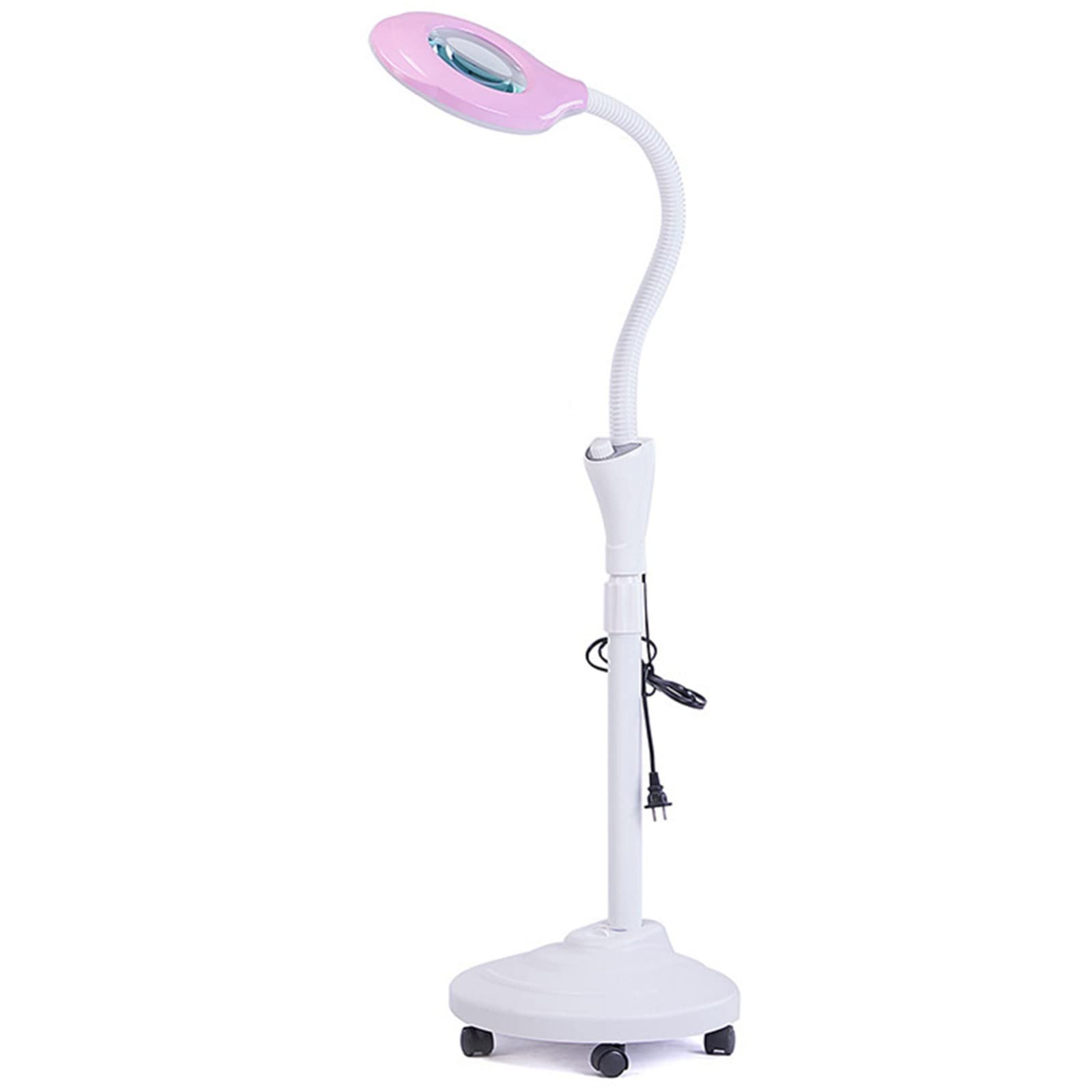 Aioneer Beauty Salon Floor Standing Magnifying Glass Lamp 16X Led Light Ultra Bright Energy Saving - Tattoo Lamp Beauty Lamp Nail Tattoo Eyebrow Shadowless - With Rolling Floor S-Pink-Pulley + Tray