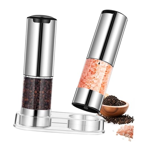 SHINEOFI 2 Pièces Set de Moulins Électriques Transparents pour Sel et Épices avec Mouture Automatique et Base pour Cuisine Domestique