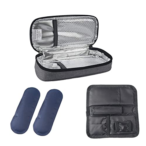 Goldwheat Insulin Cooler Travel Case Diabetic Organizers Medication Cooler Bag with 2 Ice Packs Travel Kits Waterproof and Insulation Liner Grey