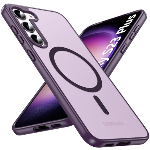 Image of OWKEY for Samsung Galaxy S23 Plus Case 6.6'', Magnetic S23 Plus Case Compatible with Magsafe, [Military Grade Shockproof] Translucent Back Slim Bumper Cover Phone Case Galaxy S23 Plus case, Purple
