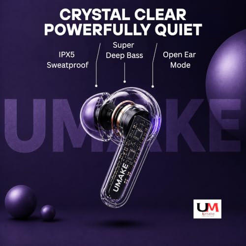 Image of Umake True Wireless Earbuds Bluetooth 5.4, Deep Bass Stereo Sound, ENC Noise Reduction Mic, Touch Controls, Fast Charging Case, IPX5 Water Resistant, TWS Earbuds for Android - White