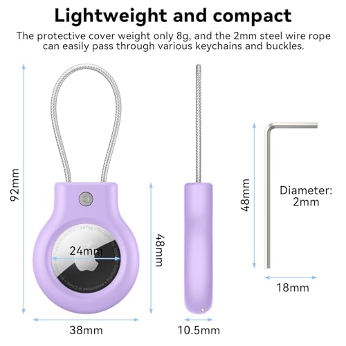 Image of Meliya at Holder for Apple at Secure Holder with Wire Cable, 4 Pack Air Tag Lock Case Keychain Key Ring Key Chain Luggage Tag for Keys, Luggage & More - Purple