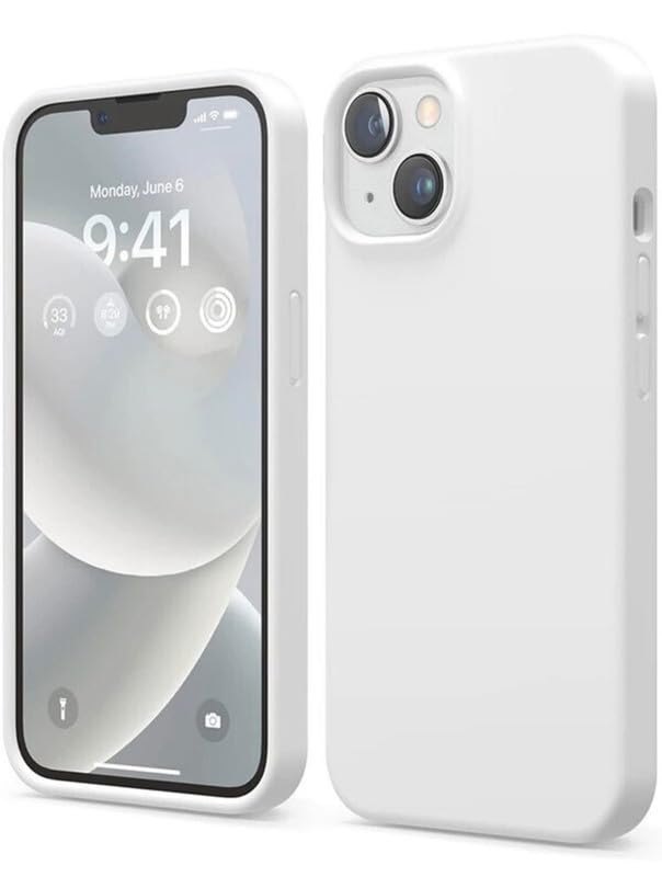 Image of Premium Liquid Silicone Case for iPhone 15 Plus - Slim Full Body Protective Back Cover with Soft Microfiber Lining, Anti-Slip Grip Scratch Resistant Phone Case (White)