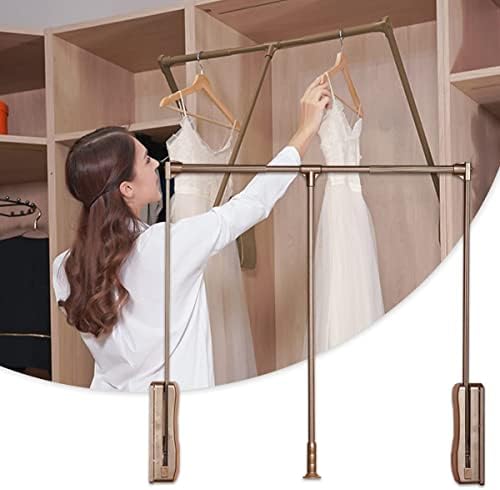 Adjustable Pull Down Closet Rod Aluminum, Wardrobe Lift Rail Organizer Storage System with Maximum Load-Bearing 40KG for 56.4-115CM/22.20-45.28in M