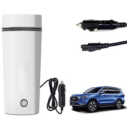 Image of Oshotto 12V Portable Electric Water Bottle for Hot Water Tea Coffee Kettle Mug Multipurpose Food Grade Fast Boil Auto Shut-off For Travel Camping, Road Trip Compatible with MG Gloster (350ml) - White