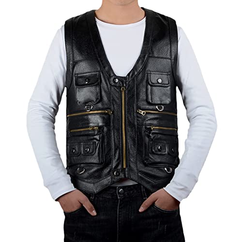 Chaleco de cuero genuino para hombre chaqueta de vaca tallas grandes en otoño