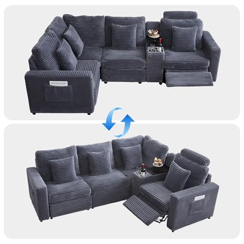 Image of RARZOE Modular Sectional Couch Armrests Module, Corduroy Armrests Modular Sofa Side Part for Living Room Modular Sectional Sofa Couch, Grey