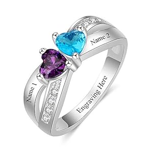 Personalized 2 Simulated Birthstone Rings for Women Mothers Ring with Names Custom Promise Rings for Women