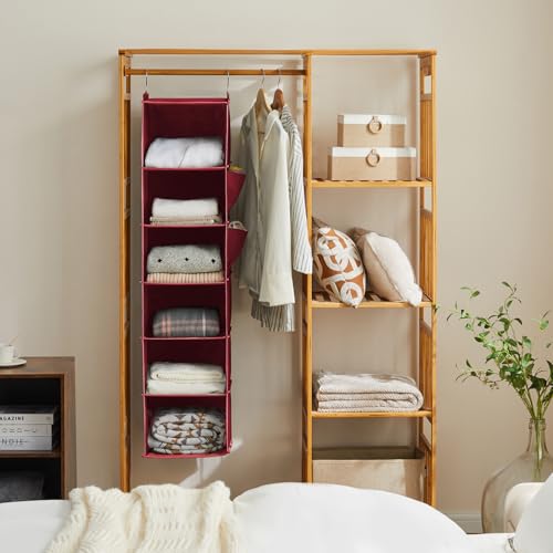 Image of YOUDENOVA Hanging Closet Organizer and Storage, 6-Shelf, Dark Red