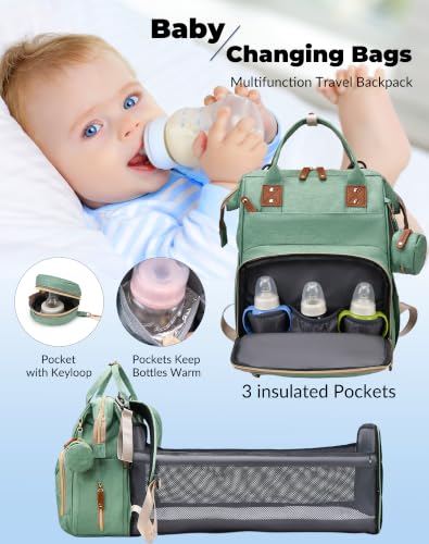 Image of Diaper Bag with Changing Station, Baby Backpack with Foldable Changing Pad | Waterproof Large Backpack for Mom & Dad, Shower Gifts for Mom Dad Girl Boy, Baby Newborn Essential, PaleGreen