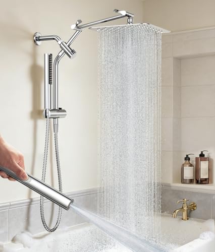 Veken All Metal 10" Shower Head with Handheld, Luxurious Square