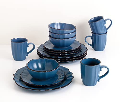 Lorren Home Trends 16 Piece Scalloped Edge Yale Blue Dinnerware #TOP2