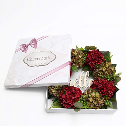 Qunwreath Wreath For Front Door Winter Wreath Christmas Wreath Green Red Hydrangea 18 Inch Handmade Wreath Hello Wreath Farmhouse Wreath Rustic Wreath #TOP1