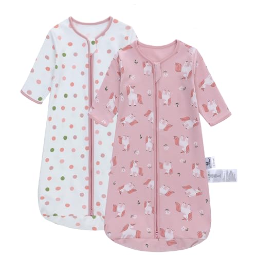 Image of Miracle Baby Long Sleeve Sleep Sack 2-Pack, 100% Cotton Wearable Blanket Baby Sleeping Bag for Newborn Infant Toddler
