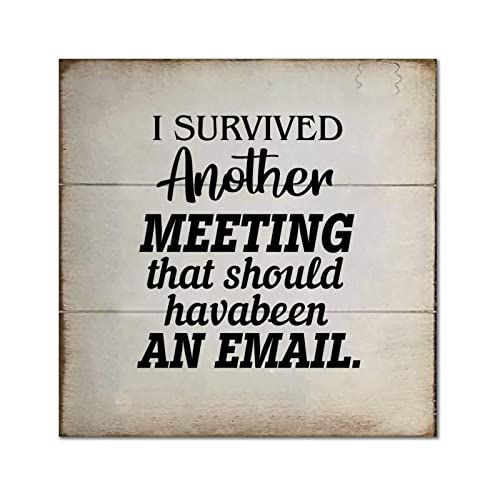Plaque murale en bois I Survived Another Meeting de 35x35 cm pour décoration de salon