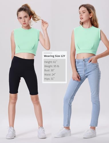 Image of EXARUS Girls Tank Tops Dance Workout Athletic Crew Neck Sleeveless Elastic Waist Gym Crop Top Teen