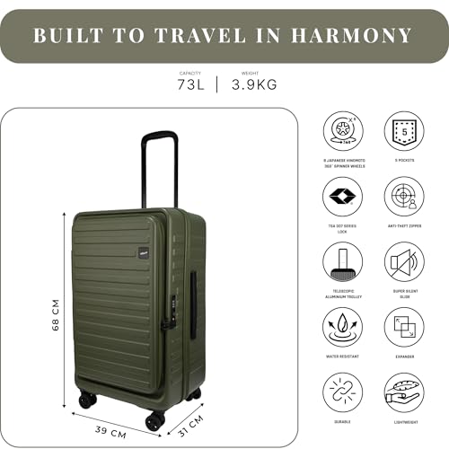 Image of F Gear Windsor Medium 68cm German Makrolon Polycarbonate|Japanese Hinomoto Wheel|Front-Opening Trunk-Style Hard Luggage|Check-in Suitcase Travel|Laptop sleeve, Expandable, Anti-Theft Zipper|Army Green