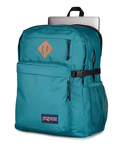 Image of JanSport Main Campus Backpack - Travel or Work backpack w 15-Inch Laptop Sleeve and Dual Water Bottle Pockets, Emerald Pool
