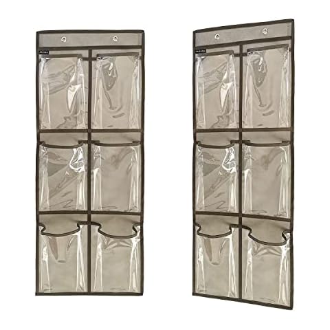 ANZORG 2 Packs Over The Door Hanging Closet Shoes Holder Organizer Shoe Storage Shoe Rack with 6 Pockets (Clear PVC Pockets) Cover
