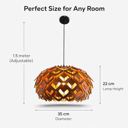 Image of Wood Pinecone Pendant lamp, Wooden Ceiling lamp, Wooden Hanging lamp handicrafted Home decore Chandelier Light (Lotus 1B)