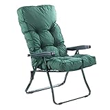 Alfresia Garden Recliner Chair In Green with Classic Cushion - Green Frame Adjustable Reclining Outdoor Chair, Foldable Garden Chair, Choice of Prints (Green)