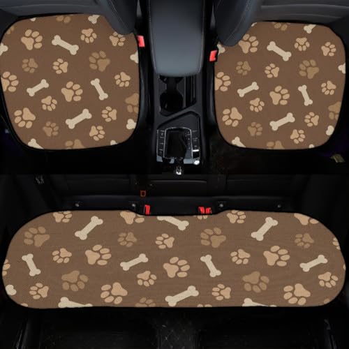 車の座布団 かわいい 犬柄 足型 肉球 冷感座布団 カーシートクッション 車用シートカバー 車ざぶとん 前座席用2枚+後部座席用1枚 3枚組セット滑り止め付き 低反発 通気性 カー装飾
