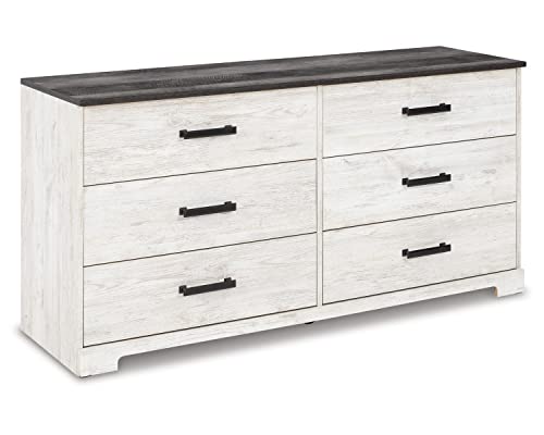 Image of Signature Design by Ashley Shawburn Modern Farmhouse 6 Drawer Dresser, Two Tone White & Dark Gray