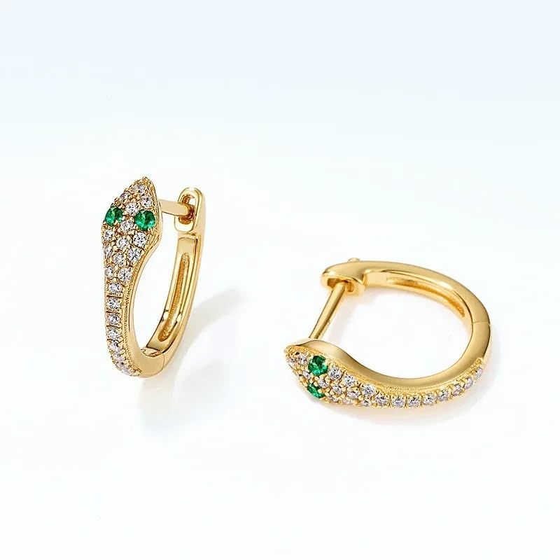 Pendientes de aro de serpiente para mujer con circonita verde, diseño de serpiente inspirado en el zodiaco, plata de ley S925, joyería de aro de circonita colorida para uso diario o de fiesta