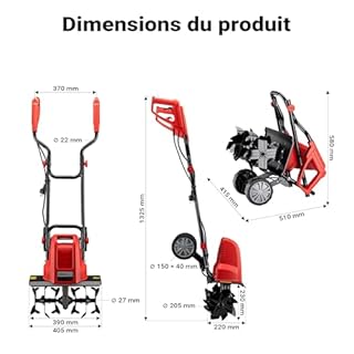 Wiltec Motobineuse électrique 1500 W – Vitesse à Vide 400 TR/Min – Profondeur de Travail 220 mm – Motoculteur pour Binage Sarclage Ensemencement – Fraiseuse de Jardin Jardinage