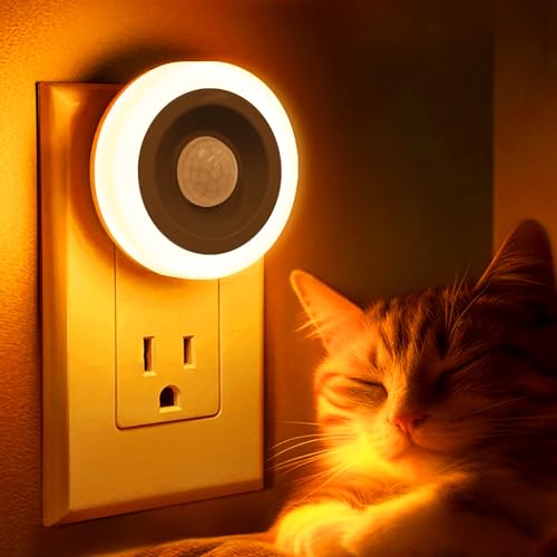Image of Briignite Motion Sensor Night Light Orange, [2 Pack] Night Lights Plug into Wall, Auto On /Off Motion Activation Nightlight, Energy-Saving 0.6W LED Amber Night Light, Ideal for Kids, Bedroom, Bathroom
