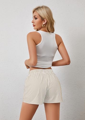 Image of Ythomm Womens Lounge Shorts Y2k Striped Print Elastic Waist Pajama Shorts Cute Boxers Bottoms With Pockets Comfy Sleepwear, X-Large, Yellow-white