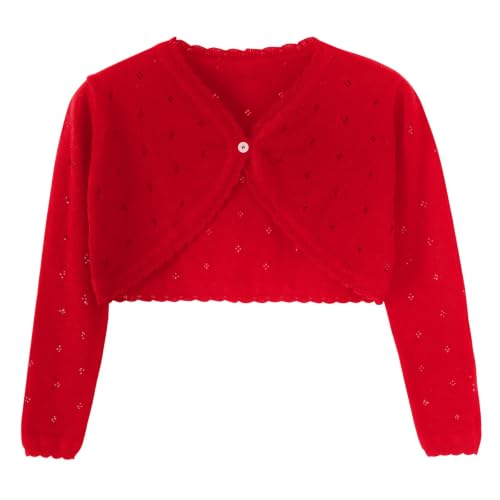 Image of Girls Cardigan, Girls Bolero Shrug Sweater, Kids Knit Hollow Out Long Sleeve, Button Cover Up Cropped Tops