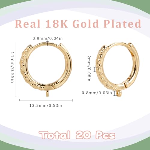 SUNNYCLUE 20pcs Real 18k Gold Plated Huggie Hoop Findings Huggie Hoop Earring Findings Brass Round French Earring Wires Hoops With Loops Bulk For Jewellery Making Women Adults Supplies Findings Crafts - Image 2