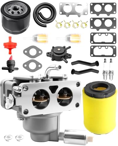 2-Barrel Carburetor Carb Kit Fit for 46 Husqvarna Tractor Manual Choke Briggs & Stratton 20Hp-25Hp Intex V-Twin Engine Replace YTH22V46 960430257 960450045 7045184 406777 24Pcs
