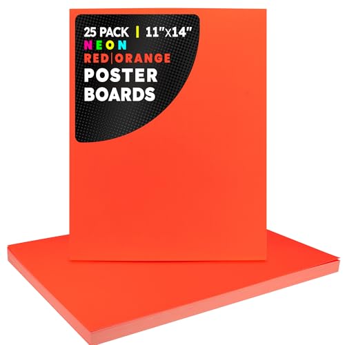 Image of Hygloss Medium Poster Board 11x14 - 25 Neon Red-Orange Single Color Bulk Pack - 10 Pt. Thickness Colored Poster Board Paper for Projects, Signs, Displays - Posterboard Multipack 11 inch x 14 inch