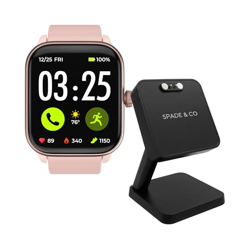 Spade & Co Health Smartwatch 4 Bundle with Charging Dock Heart Rate Sleep & SpO2 Monitor Pedometer 10+ Day Battery Answer/Make Calls IP68 Waterproof iOS & Android Rose Gold