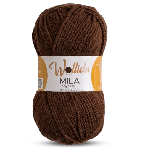 Wollidu Mila Garn zum Häkeln und Stricken 1 x 50g/133m Strickgarn 100% Polyacryl Häkelgarn Braun