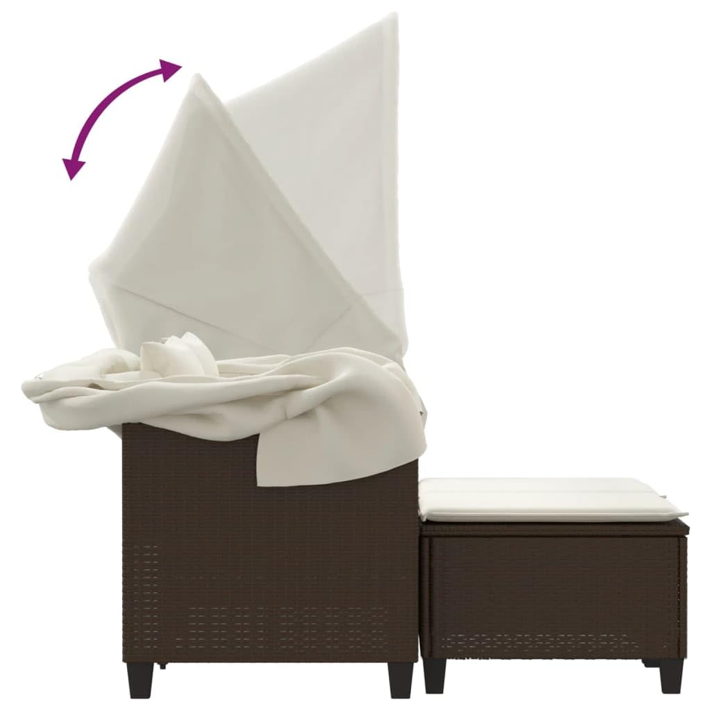 vidaXL Divano Giardino 2 Posti Baldacchino Sgabelli Marrone Polyrattan