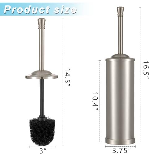 Image of Brushed Nickel Toilet Brush and Holder Set,304 Stainless Steel Toilet Bowl Brush and Holder for Bathroom,Silver Heavy Duty Toilet Brush,Durable Scrubbing Bristles,Splash Resistant,Long Handle